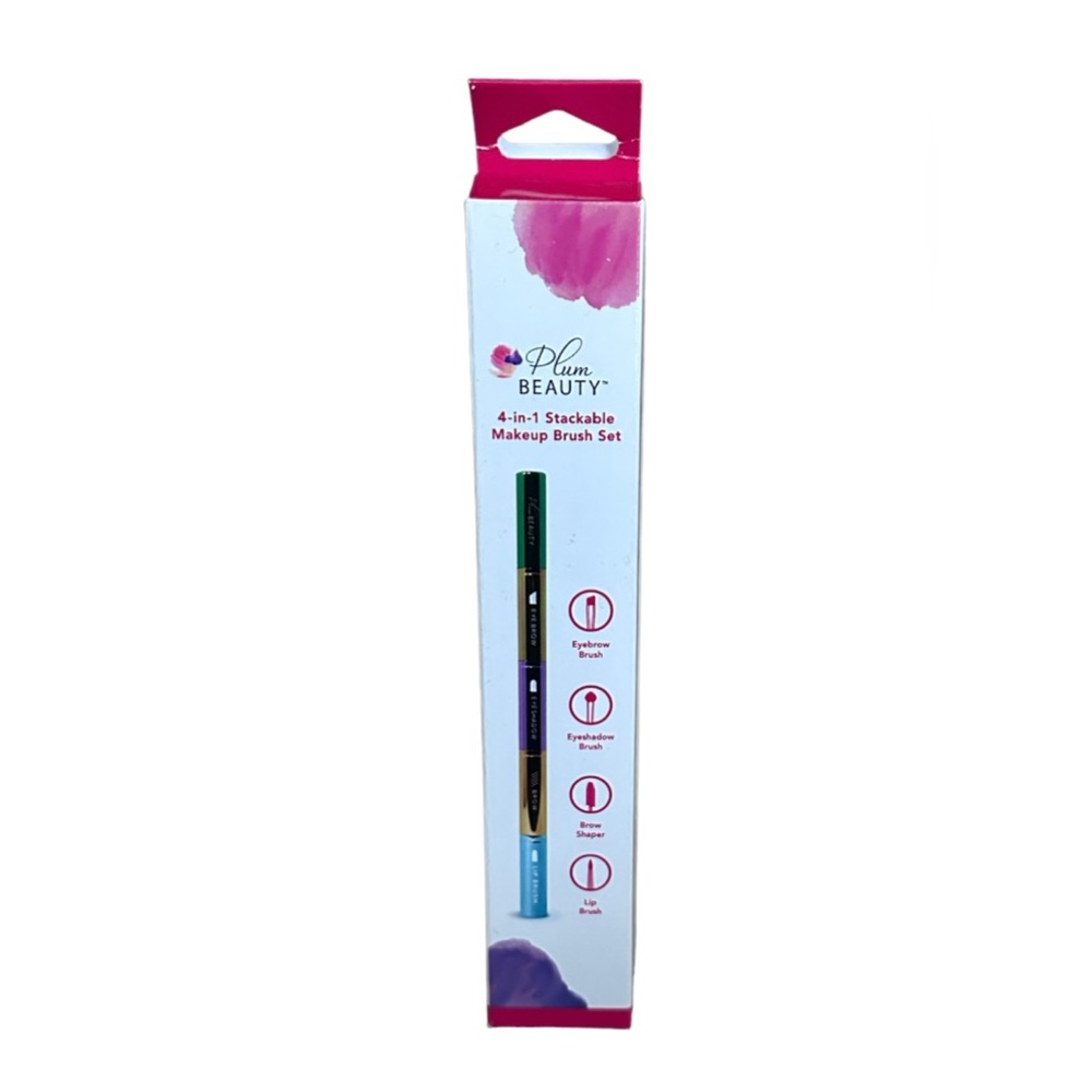 Plum Beauty 4-in-1 Stackable Makeup Brush Set Makeup Cosmetic Applicators NEW